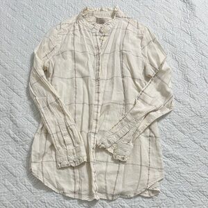 LOFT Cream Ruffled Blouse with Stripes